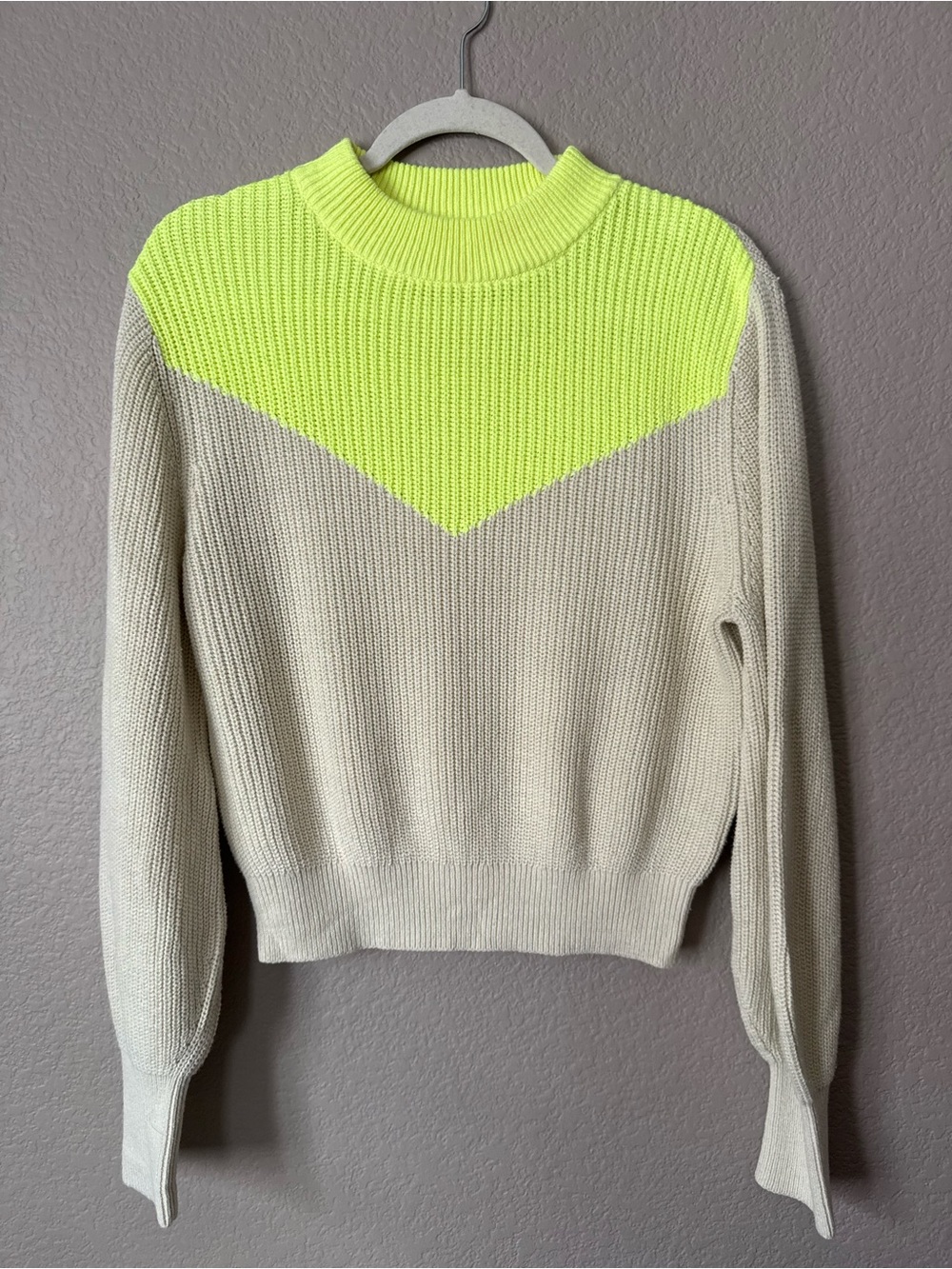 Levi's Neon Yellow and Cream Cowlneck Knit Sweater